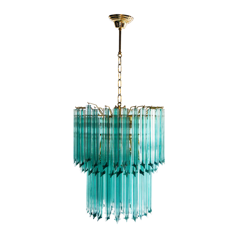 Vintage Aquamarine and Brass Chandelier