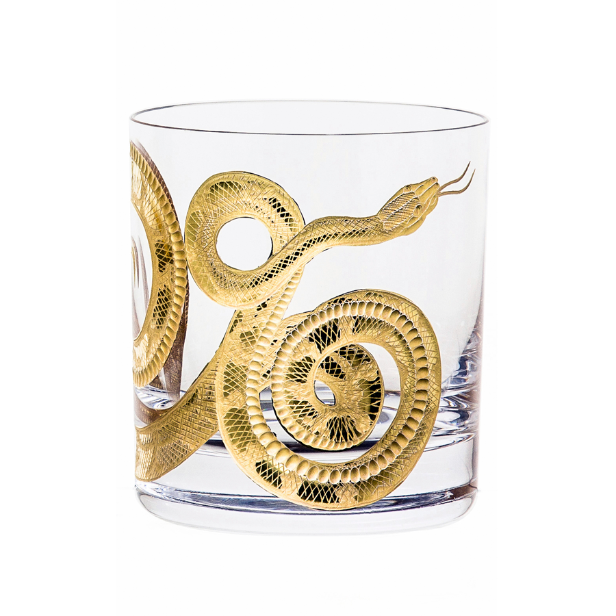 Snake Double Old Fashioned Glasses Gold - Set of 2 by Artel