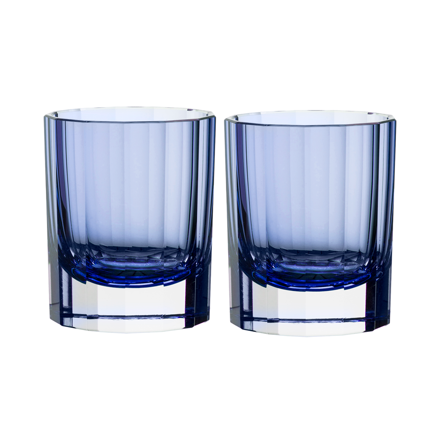 Double Old Fashioned Glasses in Blue - Faceted , Set of 2 by Artel