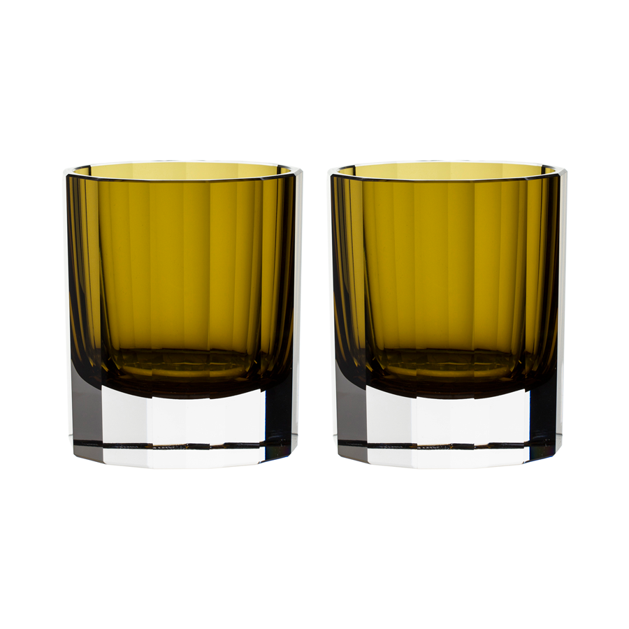 Double Old Fashioned Glasses in Olive - Faceted Set of 2 by Artel