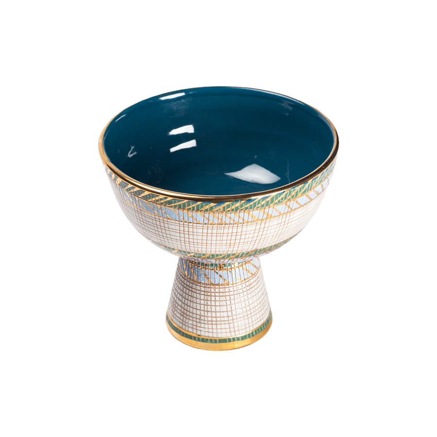 Aldo Londi Bitossi Blue, Green, Teal and Gold Seta Pedestal Compote