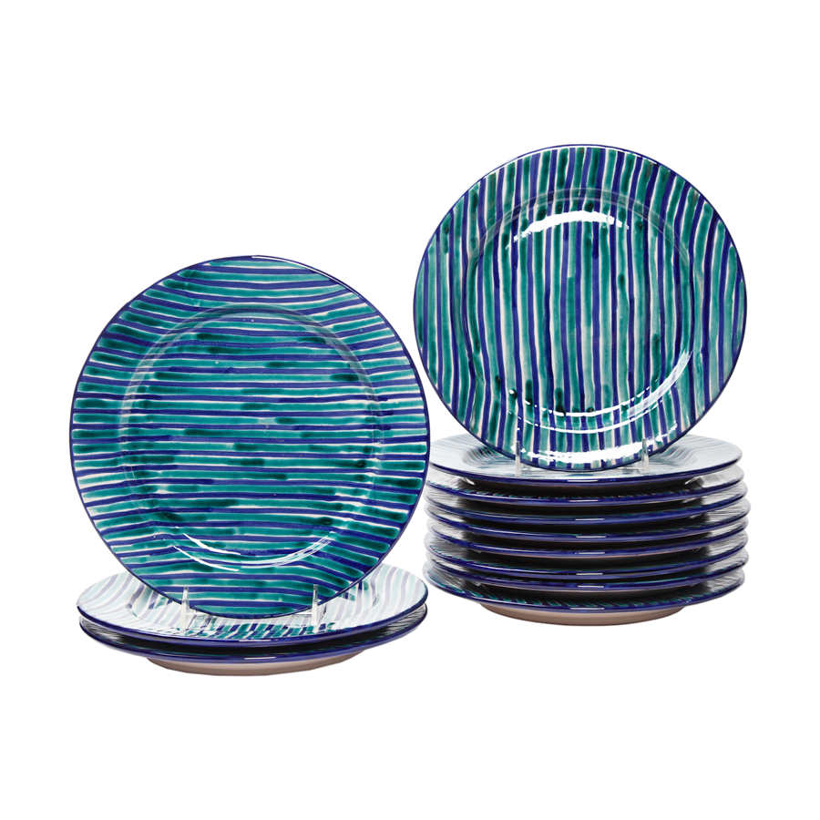 Ceramic Plate -  Blue and Green Stripes