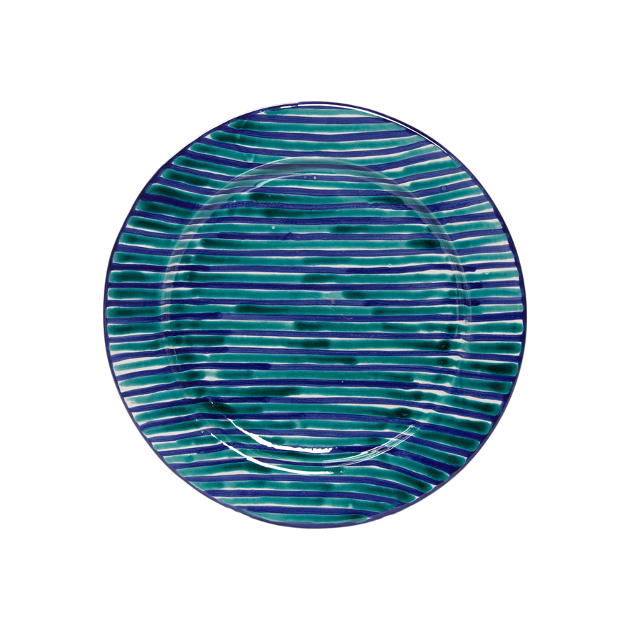Ceramic Plate -  Blue and Green Stripes