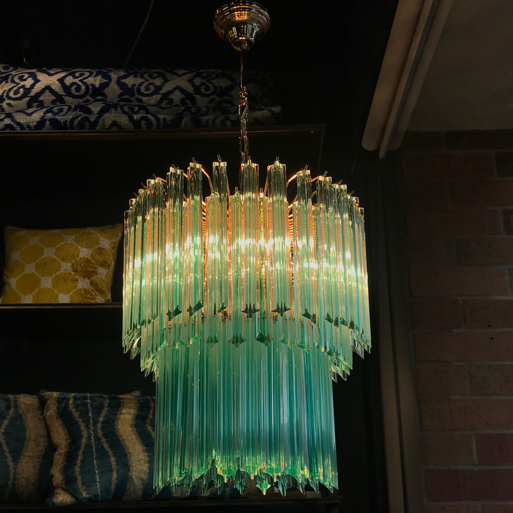 Vintage Aquamarine and Brass Chandelier