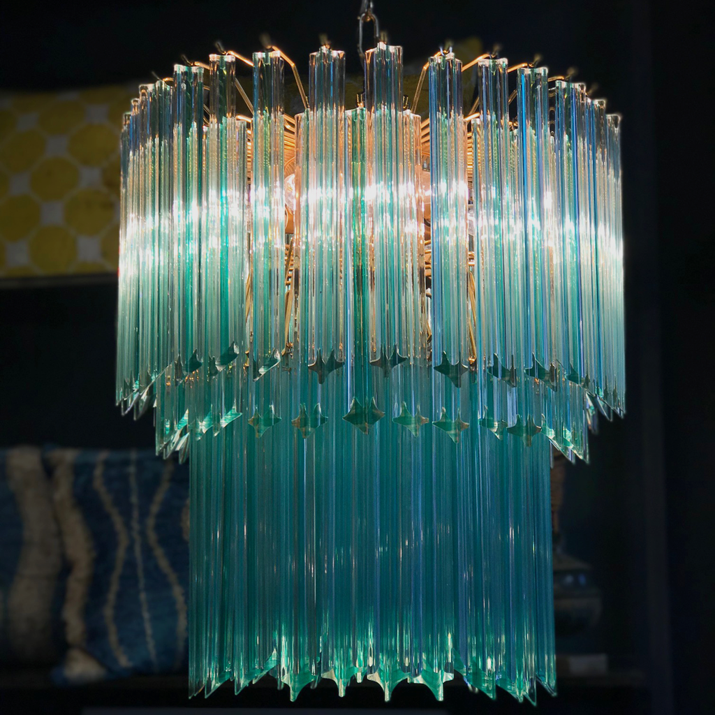Vintage Aquamarine and Brass Chandelier