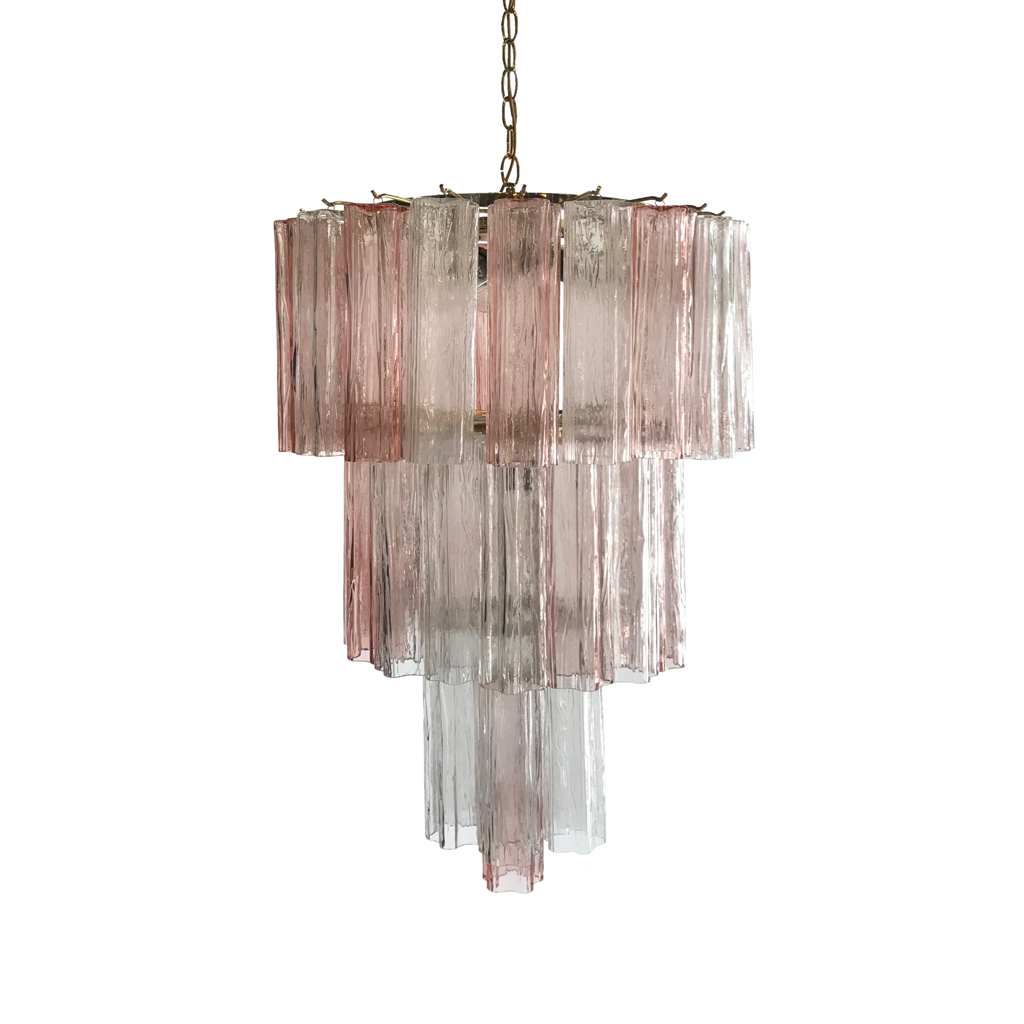 1960s Venini Pink and Clear Chandelier