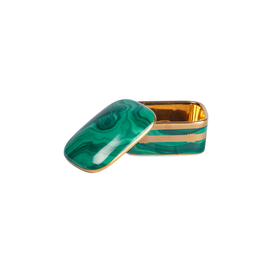 Christian Dior Gaudron Malachite Fine China 24kt Gold Trinket Box