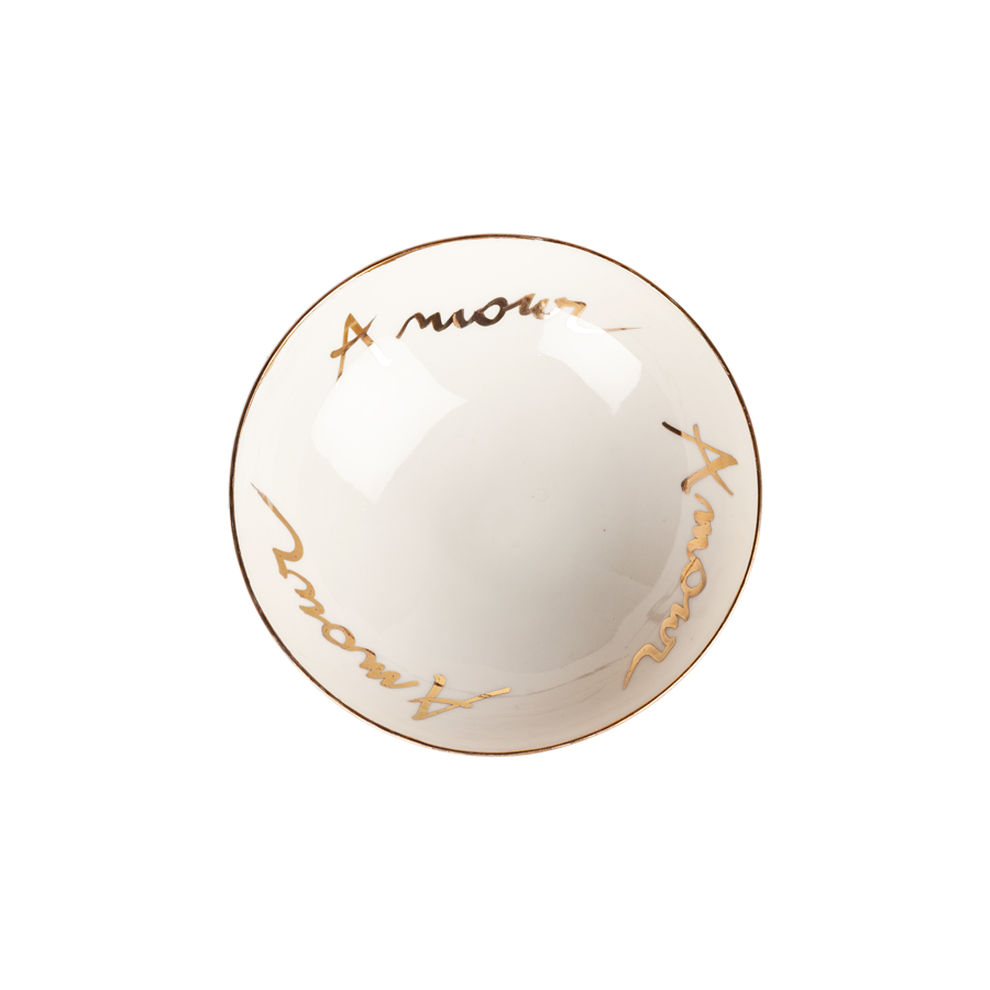 Italian Raw Porcelain - White Bowl "3 x Amour"