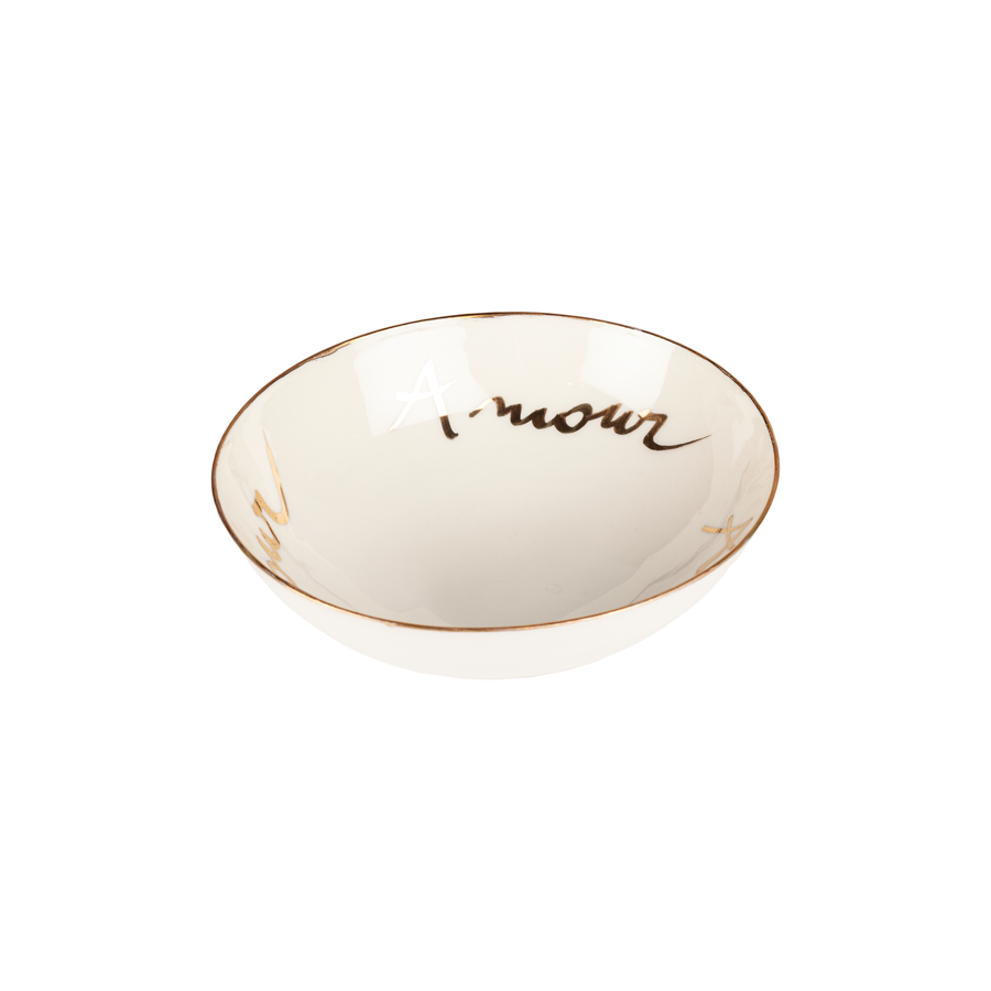 Italian Raw Porcelain - White Bowl "3 x Amour"