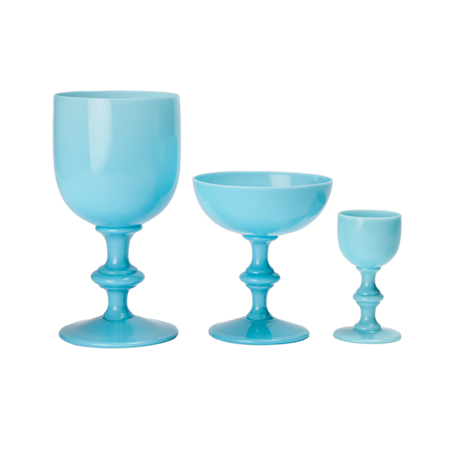 Water, Champagne and Cordial Stemware -  Sets of 6 - French Portieux Vallerysthal  Blue Opaline