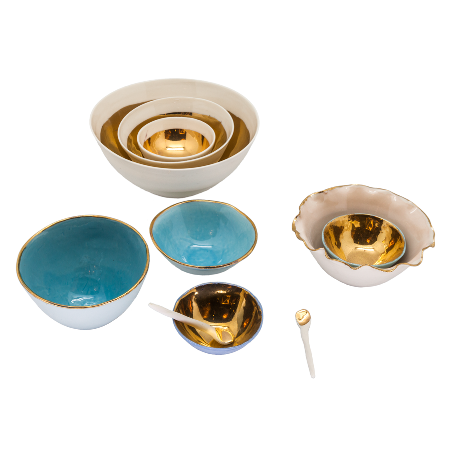 Gold Raw Porcelain Salt Cellars