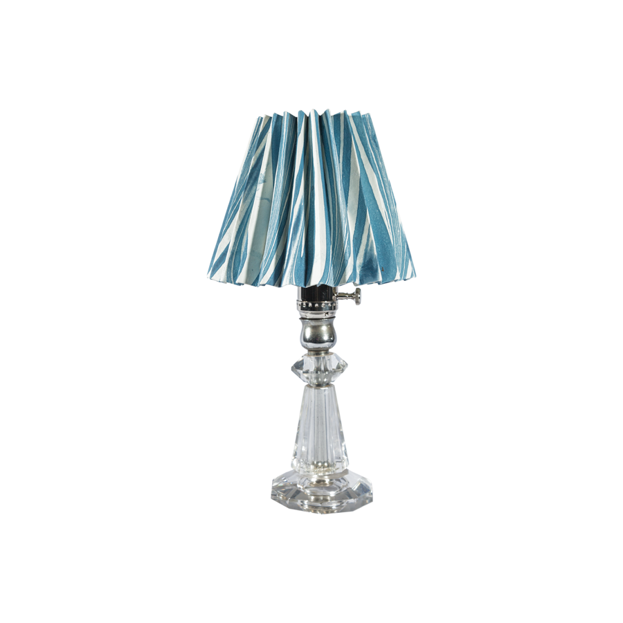 A Pair Vintage Crystal Table Lamps with Pleated Paper Shade