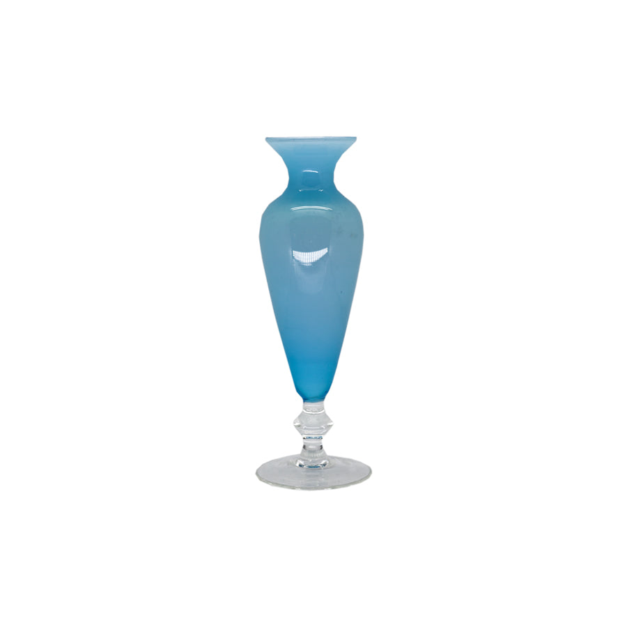 Blue Opaline Bud Vase with Clear Pedestal