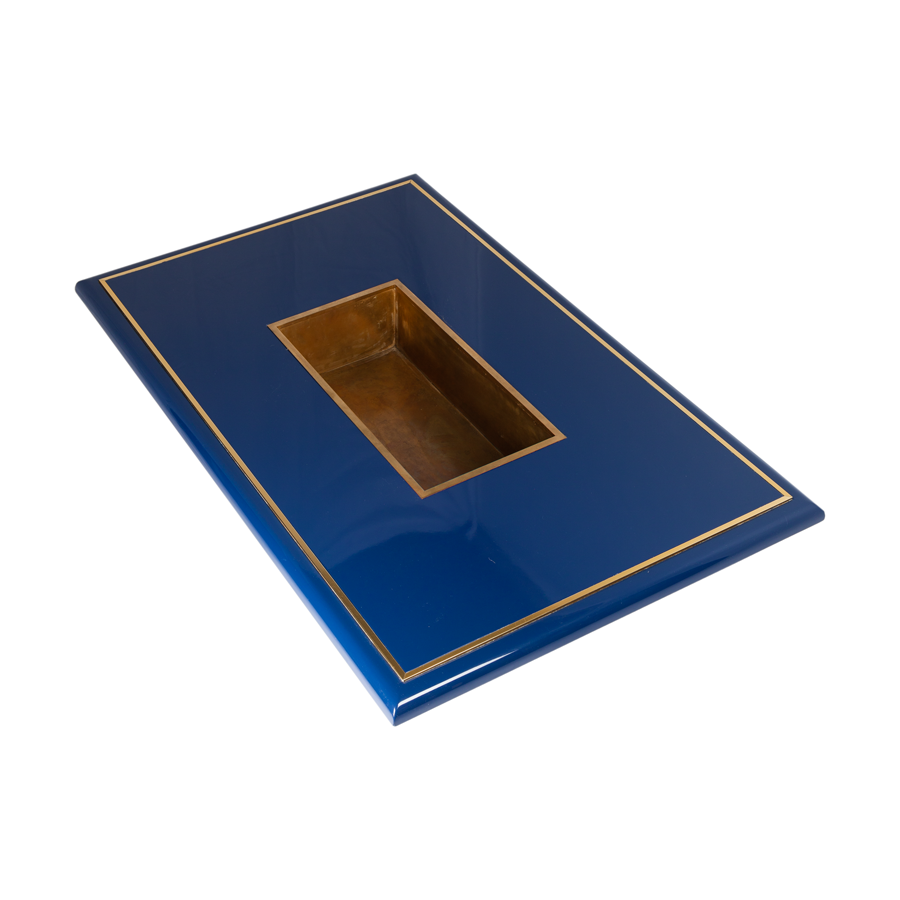 Willy Rizzo High Gloss Blue Lacquer and Brass Coffee Table
