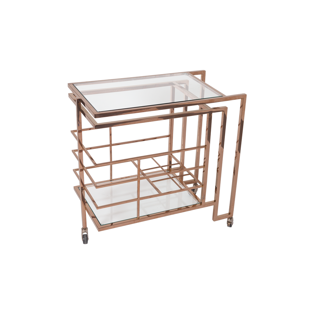 Rose Gold Brass and Glass Bar Cart - Vintage