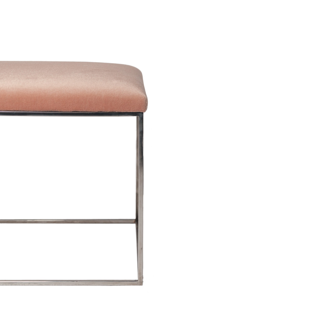 Minimalist Chrome Bench in Pink Mohair