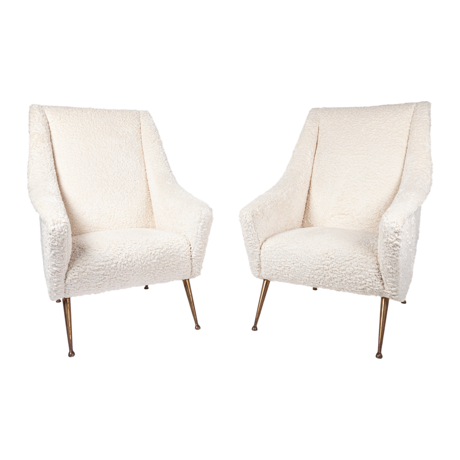 Vintage Pair of Italian Armchairs in White Boocle