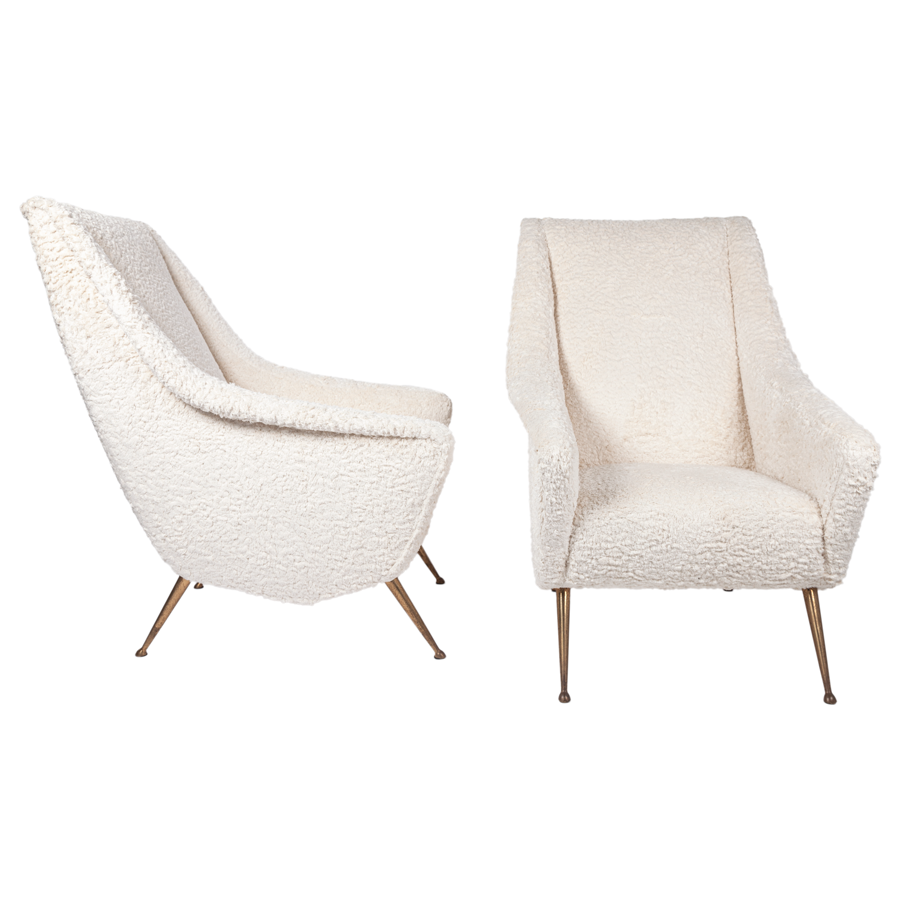 Vintage Pair of Italian Armchairs in White Boocle
