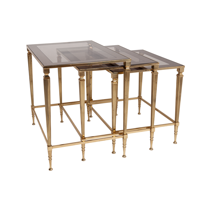 Neoclassical Bass Nesting Tables with Rose Gold Glass - Set of 3