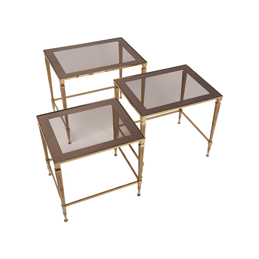 Neoclassical Bass Nesting Tables with Rose Gold Glass - Set of 3