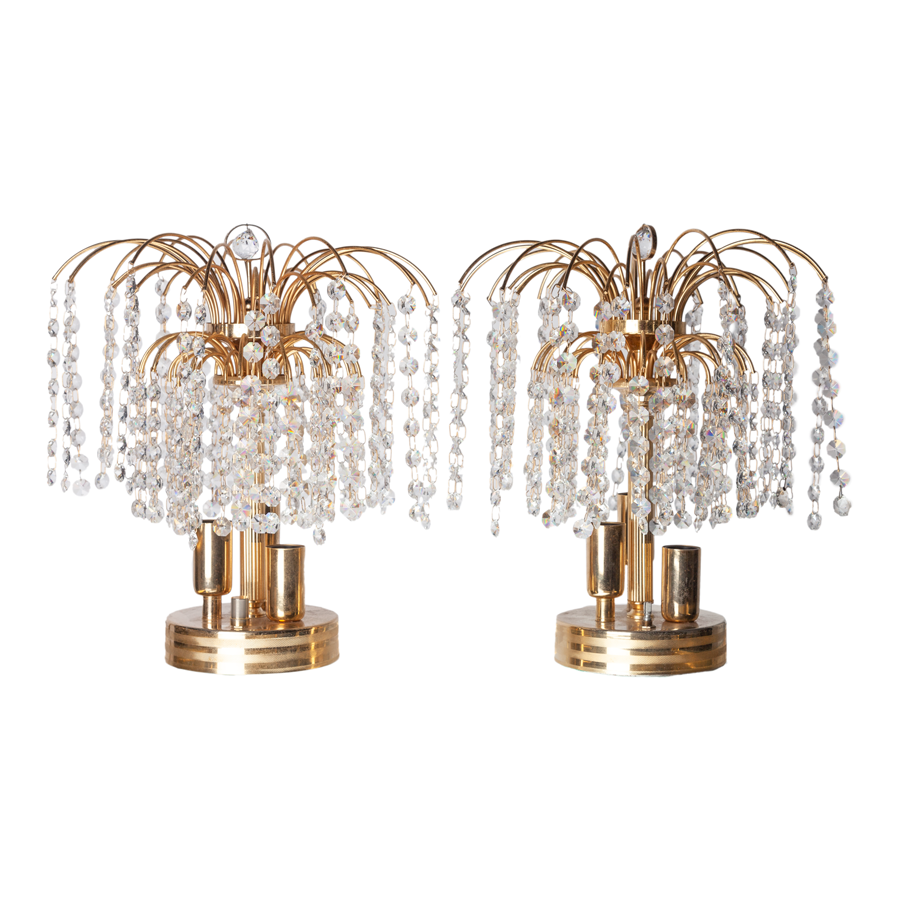 Crystal & Brass Fountain Table Lamp by Maison Bakalawits