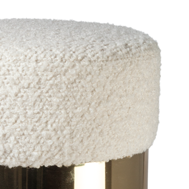 Pair of French White Wool Bouclé and Brass Poufs