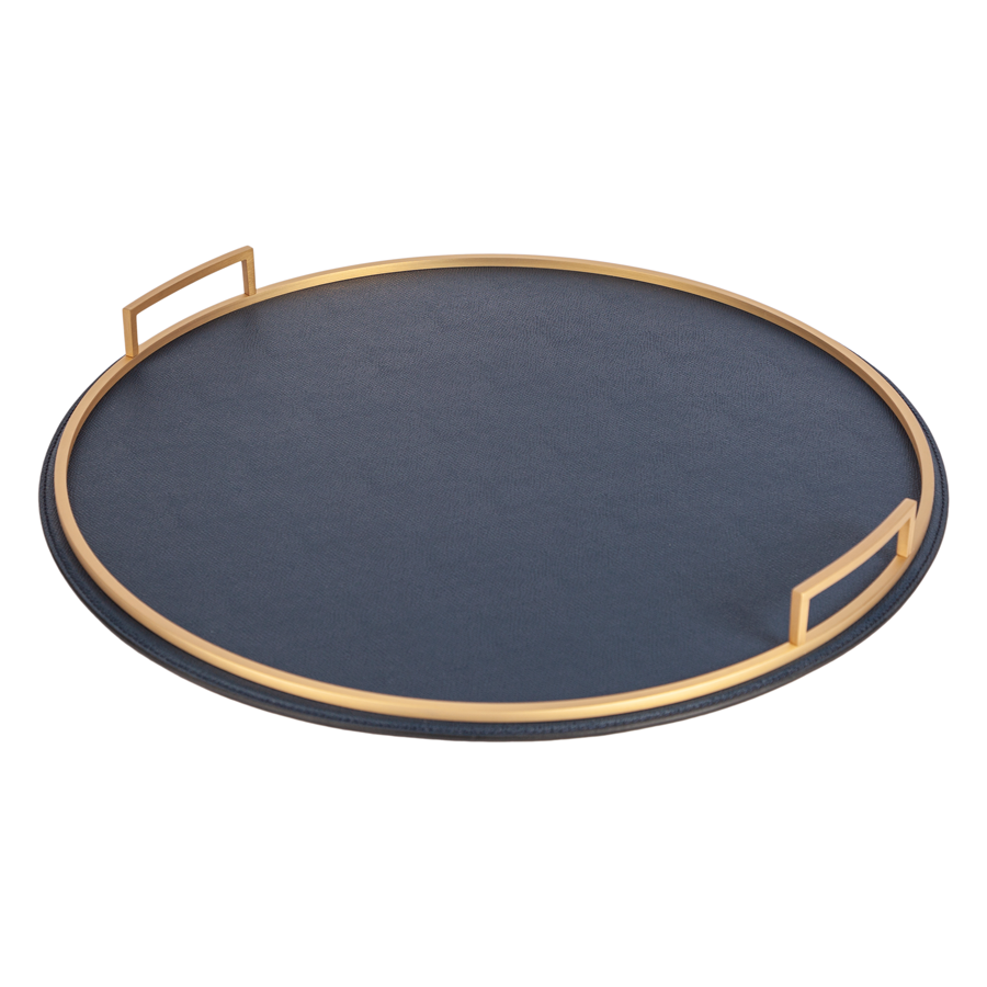 Round Handled Leather Tray by Giobagnara