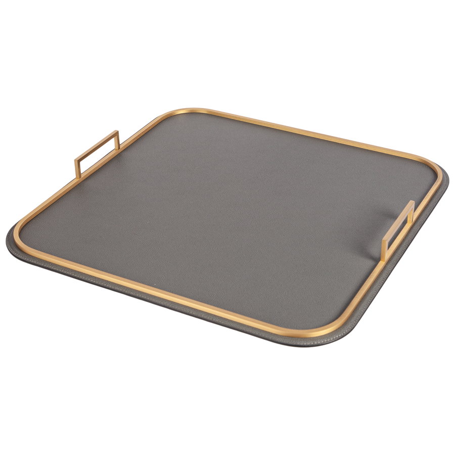 Square Bellini Leather Tray by Giobagnara