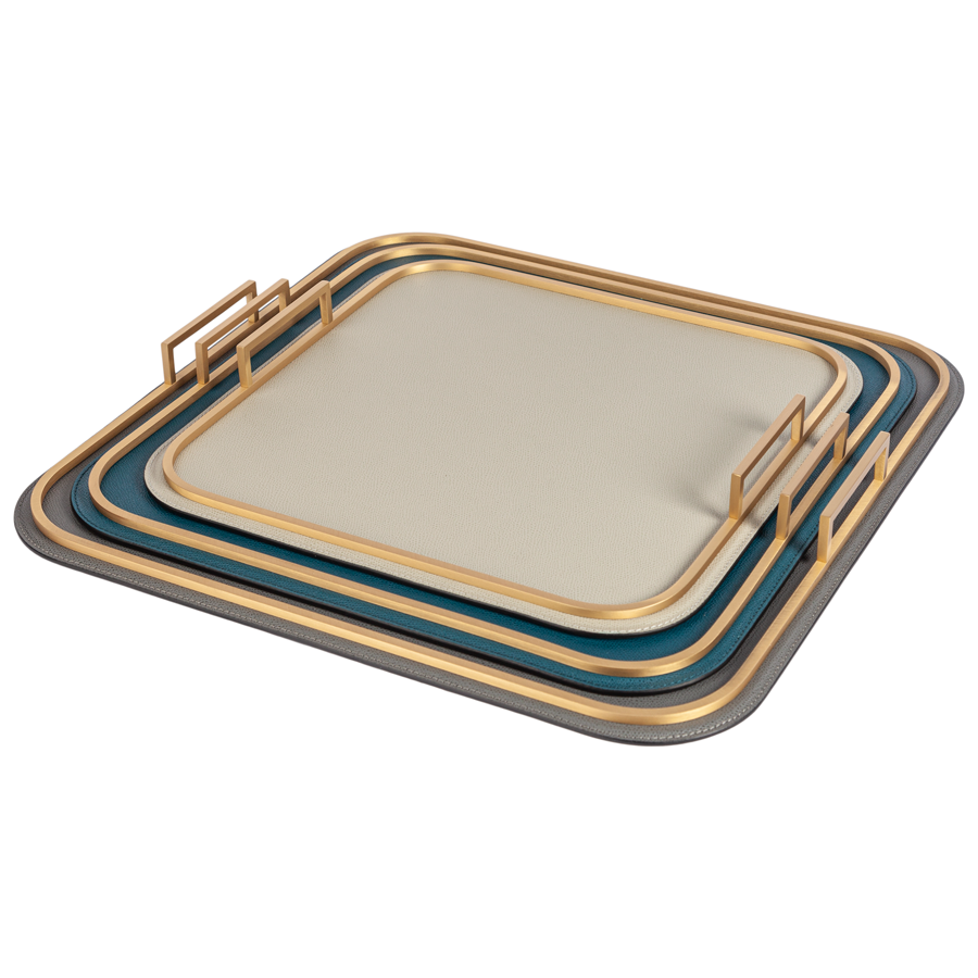 Square Bellini Leather Tray by Giobagnara