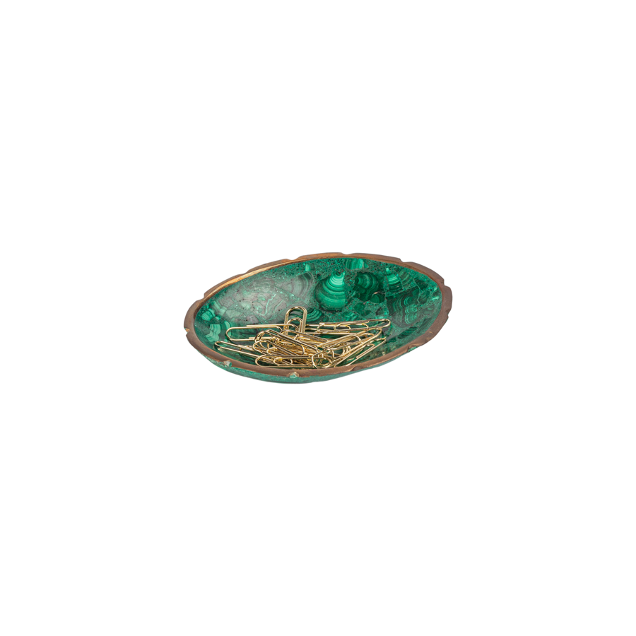 Oval Malachite Bowl with Brass Trim