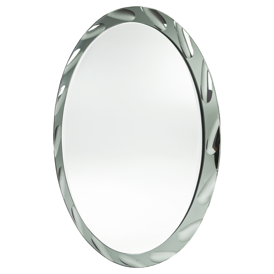 Italian Scalloped Bevel Edge Oval Smoked Glass Mirror