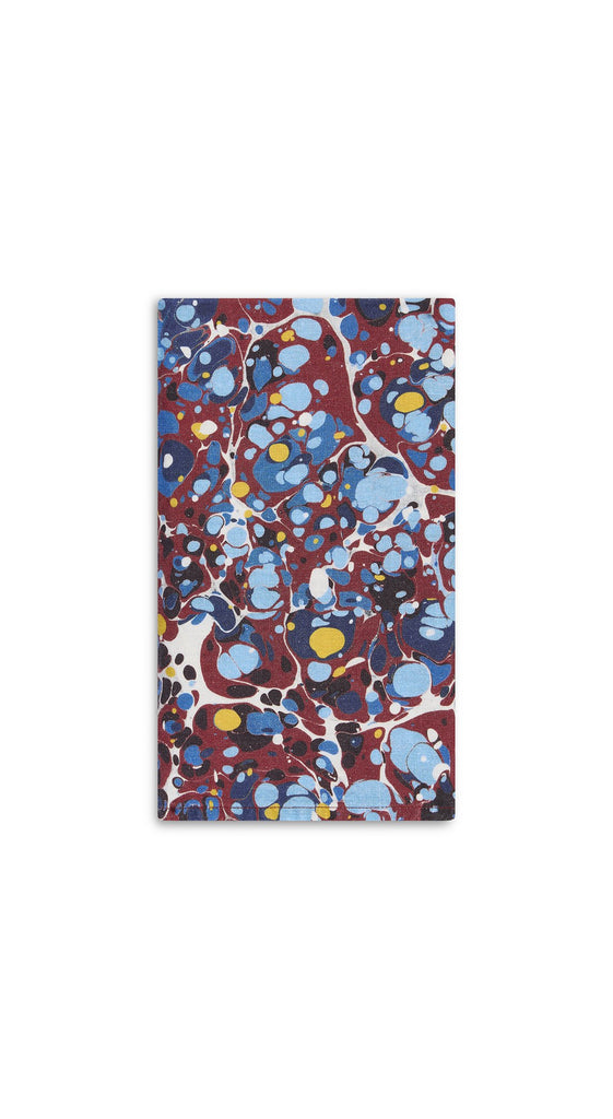 Marble Linen Napkin in Burgundy, Turquoise & Blue by Summerill & Bishop