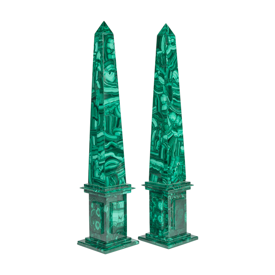Extra Large Malachite Obelisks with Stepped Base
