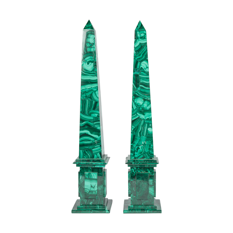Extra Large Malachite Obelisks with Stepped Base