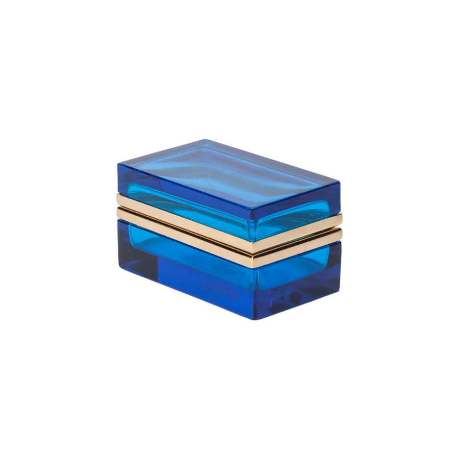 Italian Murano Blue Box with Brass Detailing
