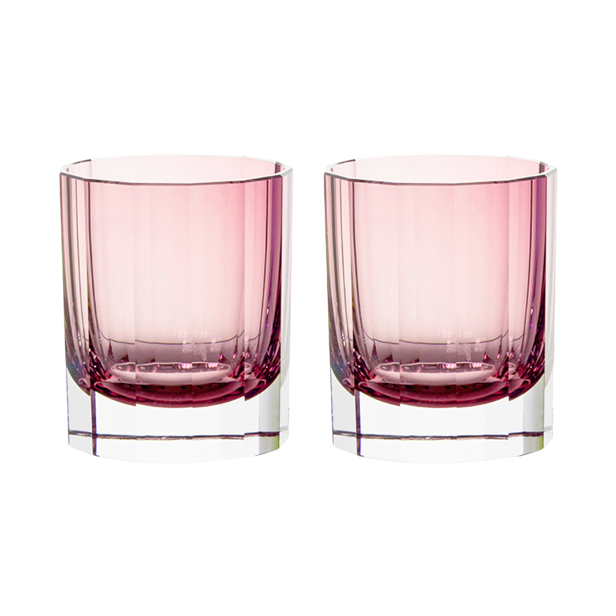 Double Old Fashioned Glasses in Rose - Faceted , Set of 2 by Artel