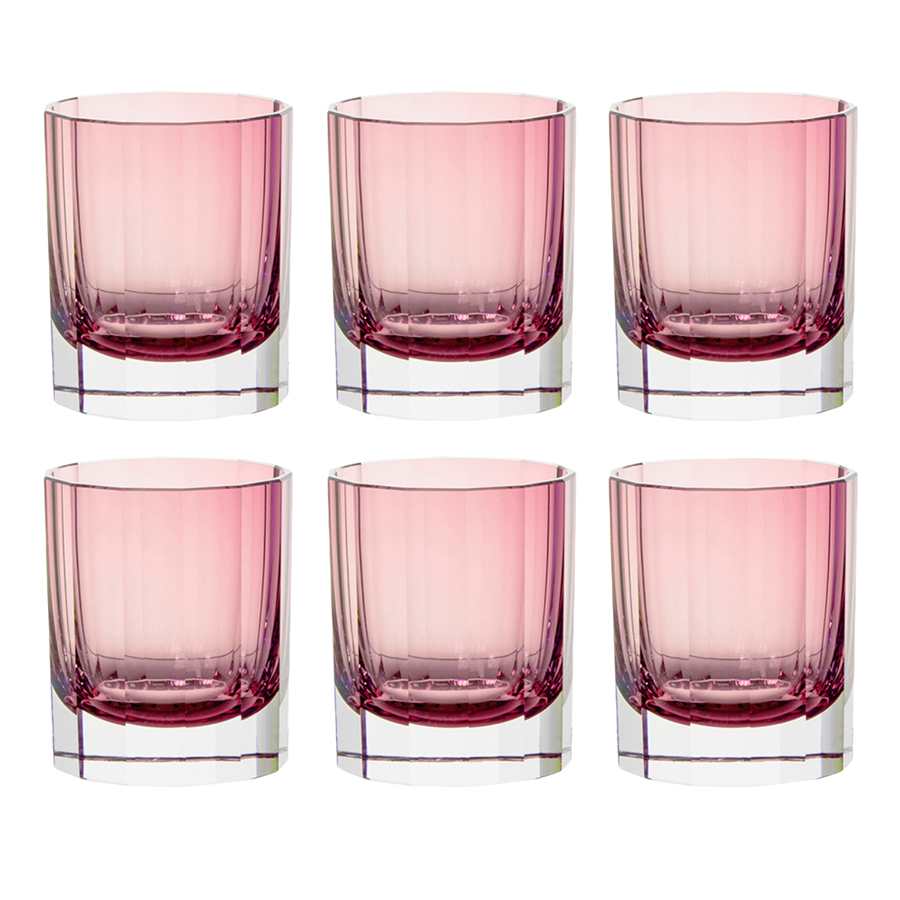 Double Old Fashioned Glasses in Rose - Faceted , Set of 2 by Artel