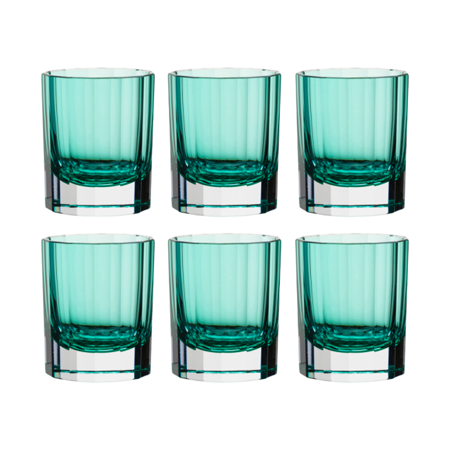 Double Old Fashioned Glasses in Teal - Faceted , Set of 2 by Artel