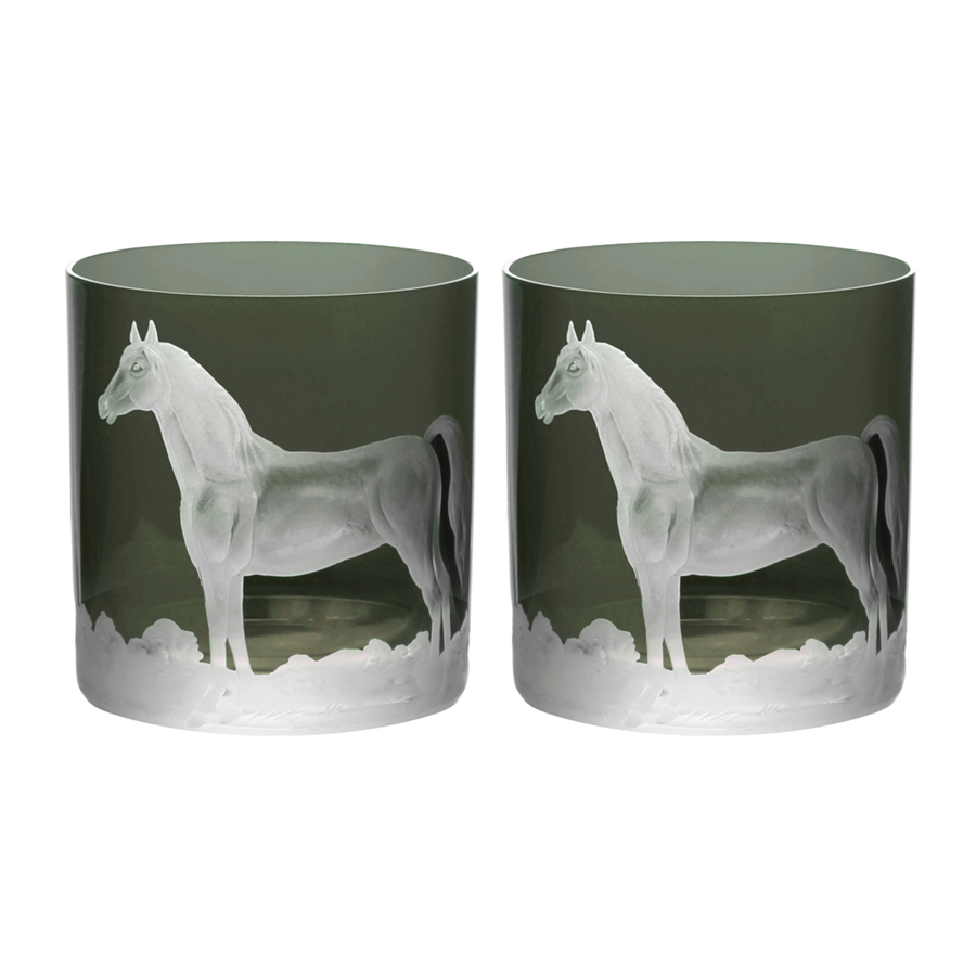 Double Old Fashioned Glasses in Smoke - Horse , Set of 2 by Artel