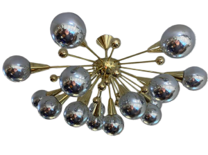 Vintage Silver and Brass Half Sputnik Chandelier with Mercury Glass Balls, c. 1970s-1980s