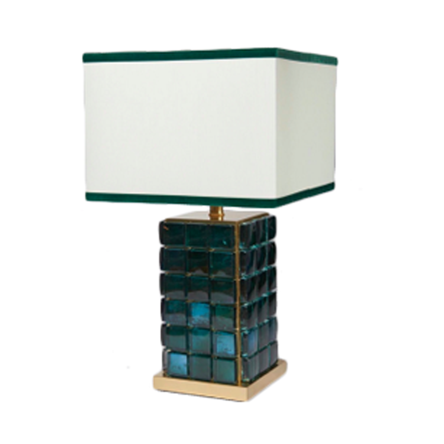 Set of 2 Abstracted Murano Blue Glass and Brass Table Lamps