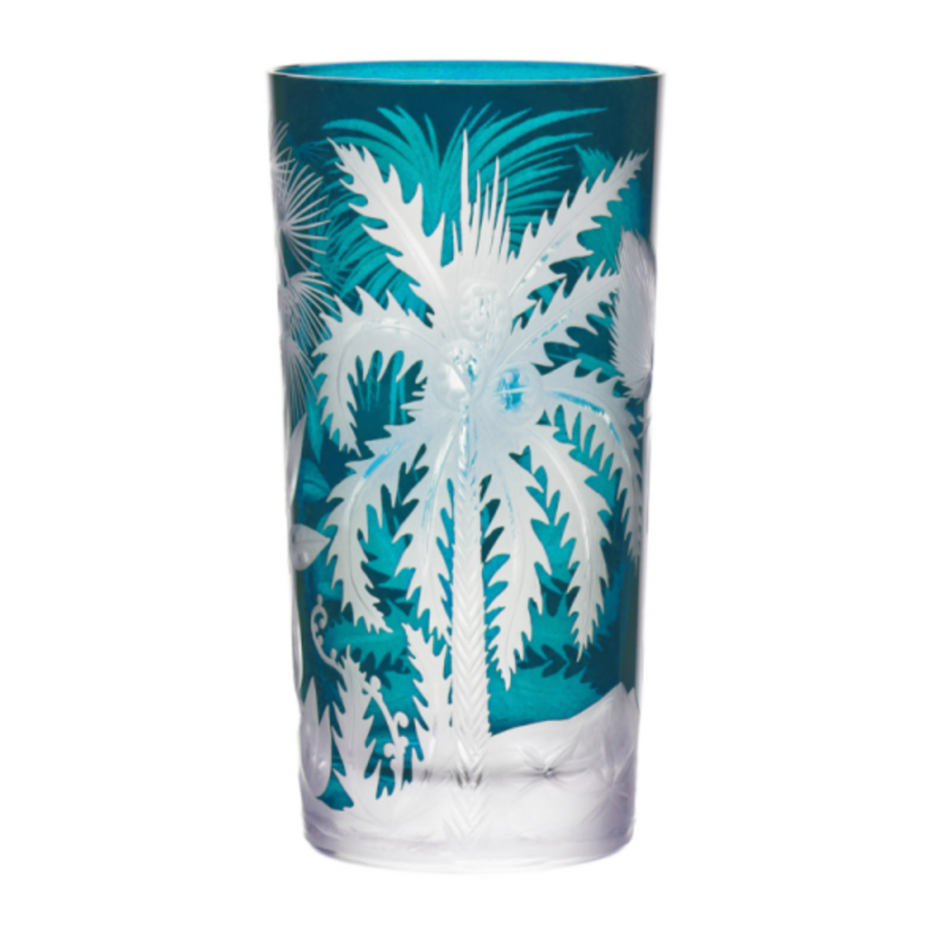 Highball Glasses in Peacock - Primeval Palms , Set of 4 by Artel