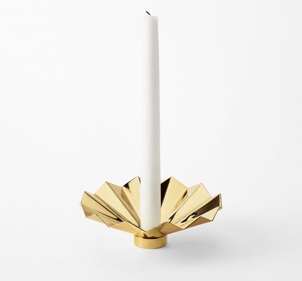 Small Brass or Silver Candle Holder with Glass and Brass Bobeché