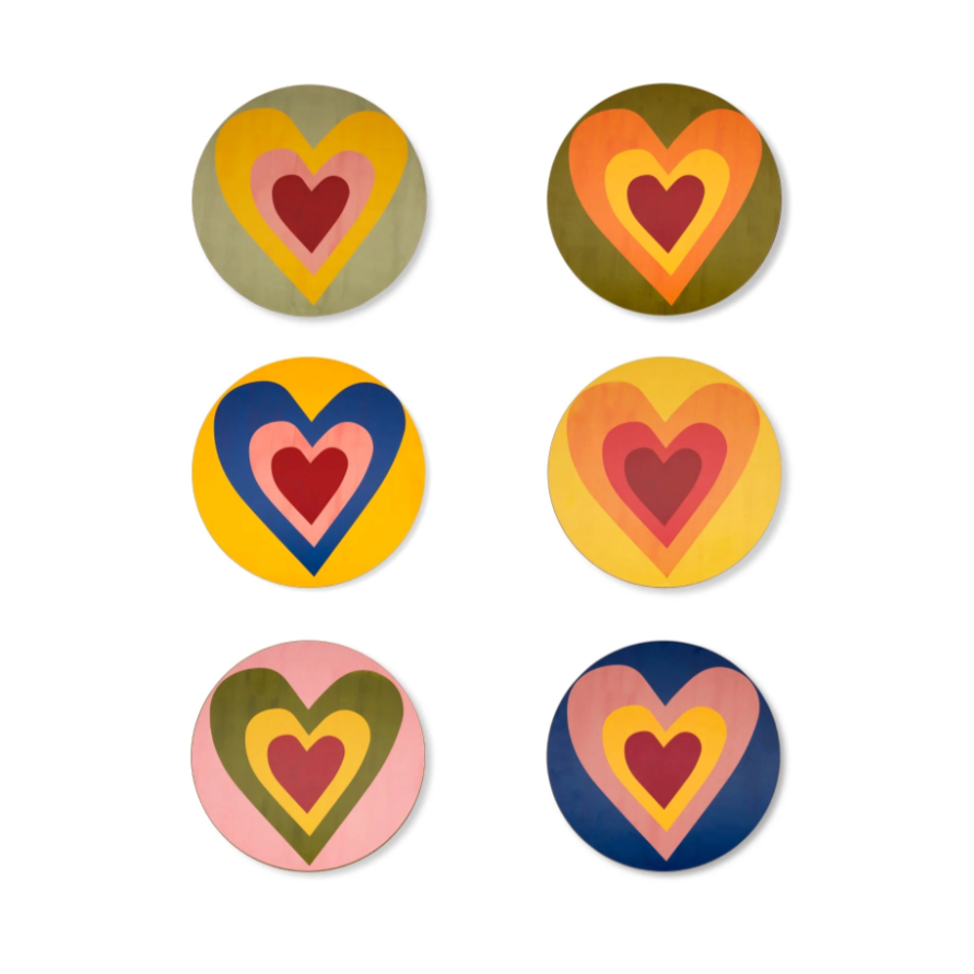 Heart Cork-Backed Placemats/Chargers in Mixed Colours by Summerill & Bishop - Set of 6