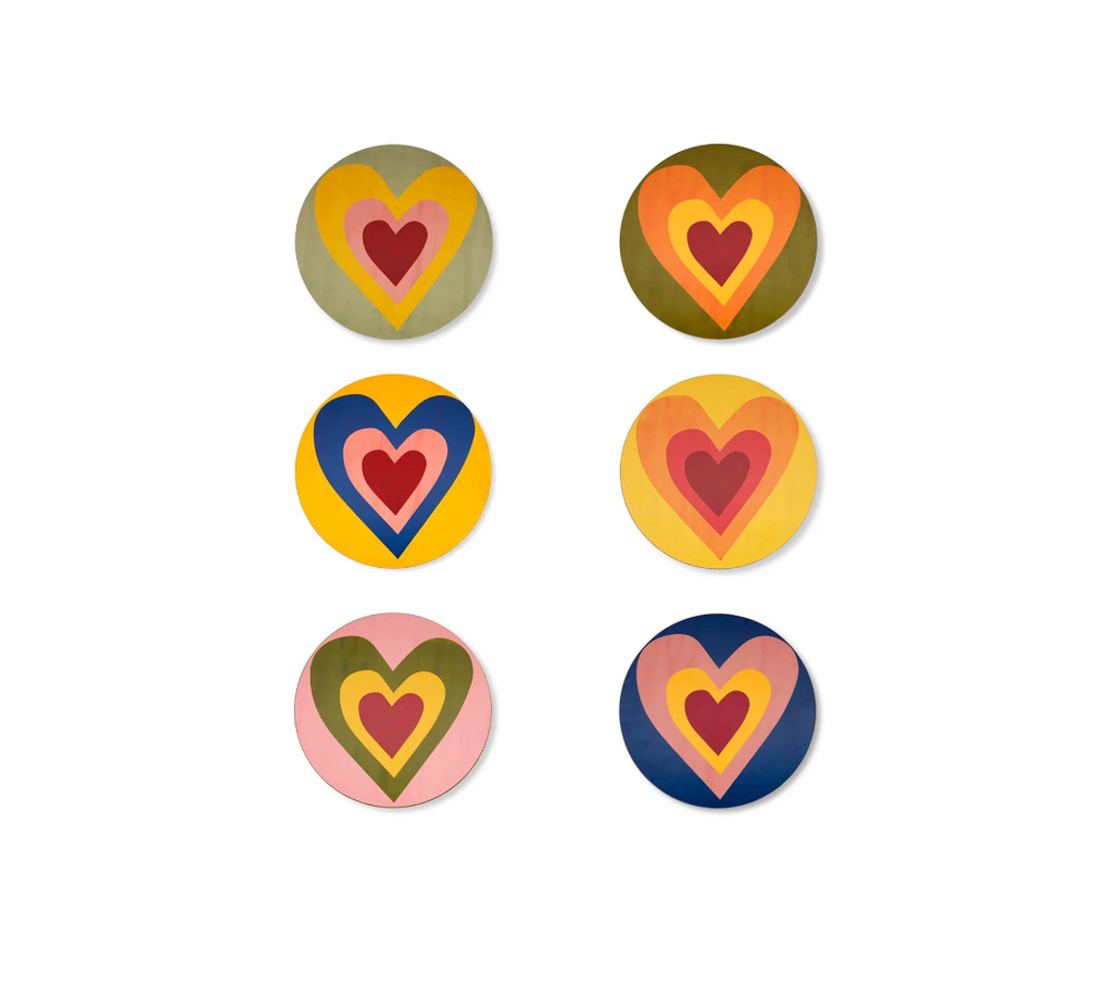 Heart Cork-Backed Coasters in Mixed Colours by Summerill & Bishop - Set of 6