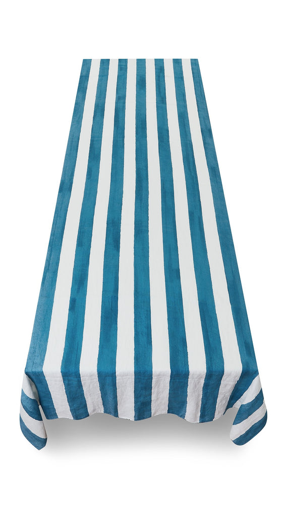 Stripe Linen in Sky Blue Tablecloth by Summerill & Bishop