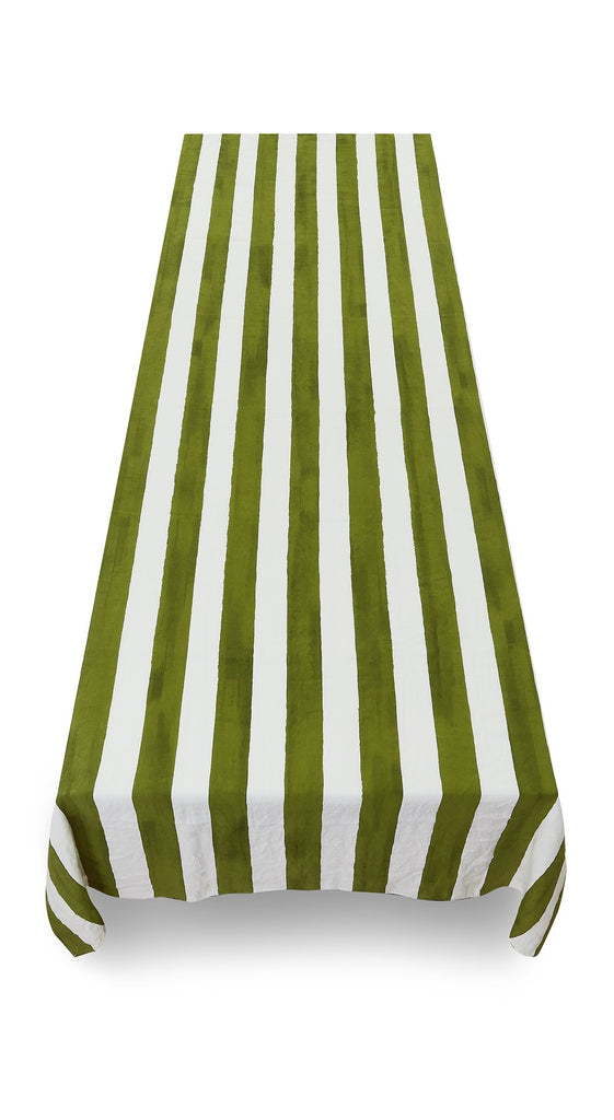 Stripe Linen in Avocado Green Tablecloth by Summerill & Bishop