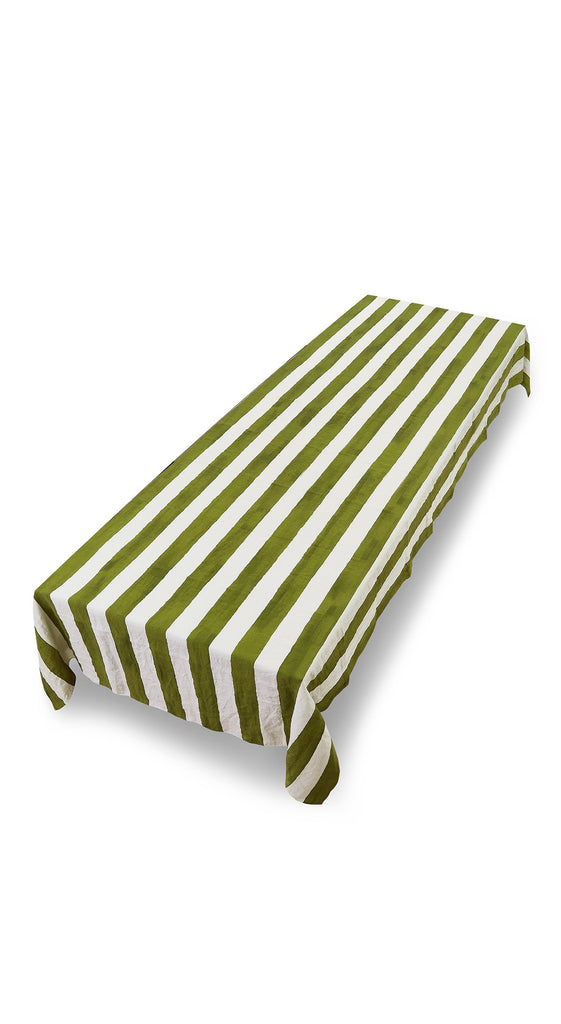 Stripe Linen in Avocado Green Tablecloth by Summerill & Bishop