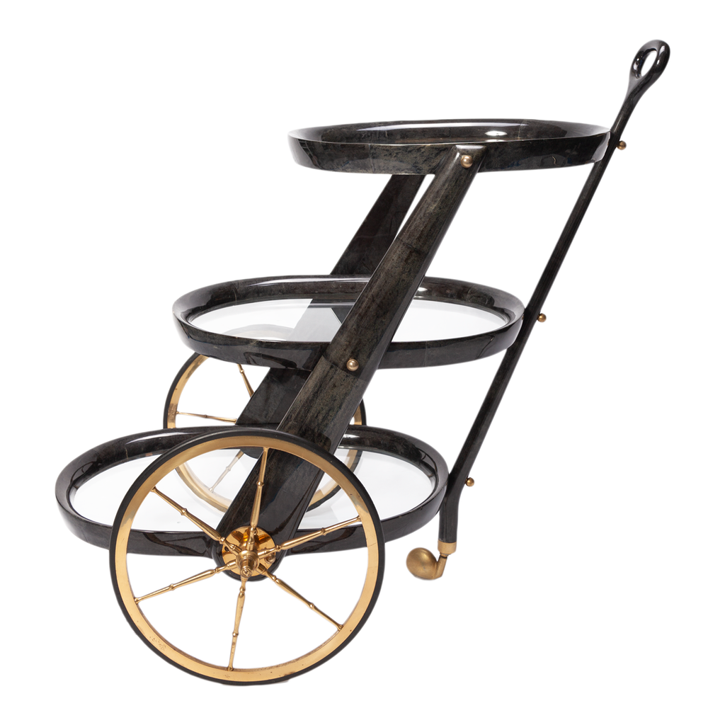 Aldo Tura 3 tiers Bar cart - Black Goat Skin
