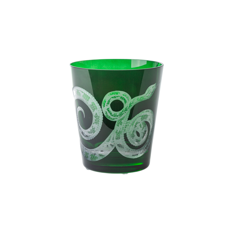 Double Old Fashioned Glasses in British Racer Green - Snake , Set of 2 by Artel